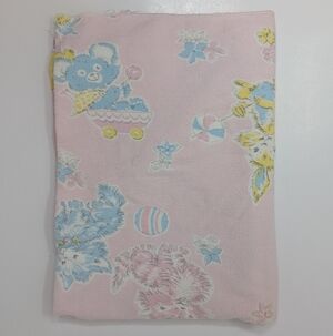 Vintage Baby Receiving Blanket with Animal Print Bunnies Cats Teddy Bears